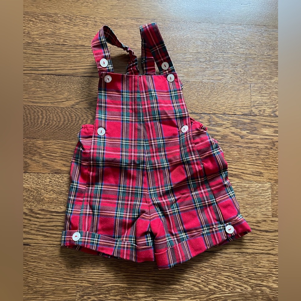 Thomas Brown Famously British Red Plaid Suspender Shorts